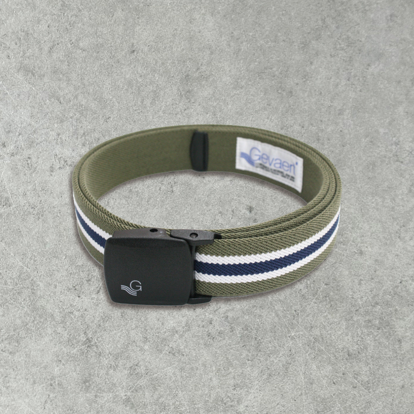 GEVAERT(ゲバルト) プラバックルセンターラインベルト ベルギー生地 日本製 ゴム生地 ベルト長さ：約110cm ベルト幅：3.5cm ストライプ柄 カジュアル メンズ レディース アウトドア ファッション小物