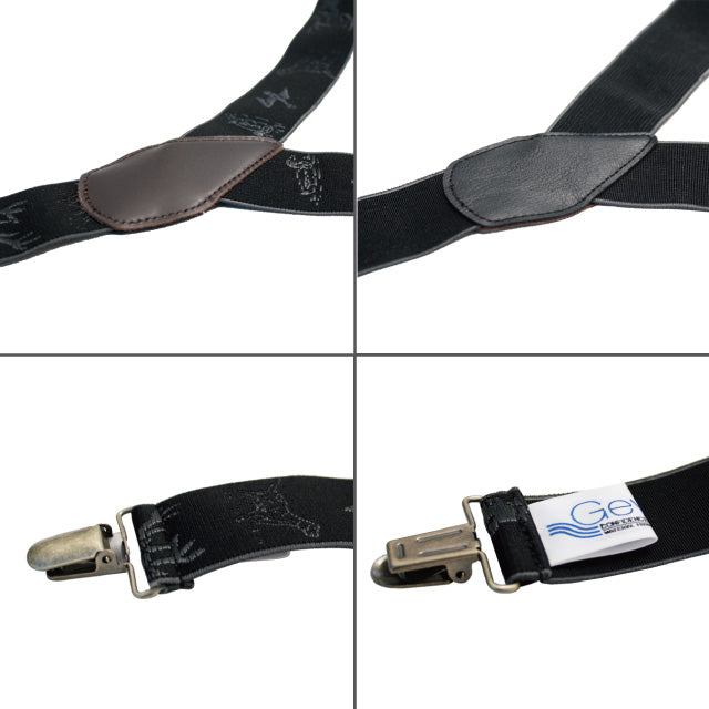 GEVAERT(ゲバルト) Y型アニマル刺繍柄サスペンダー ベルギー生地 日本製 ゴム生地 長さ:FREE〜116cm×幅3.5cm メンズ レディース ユニセックス  アニマル柄 ビジネス ファッション小物