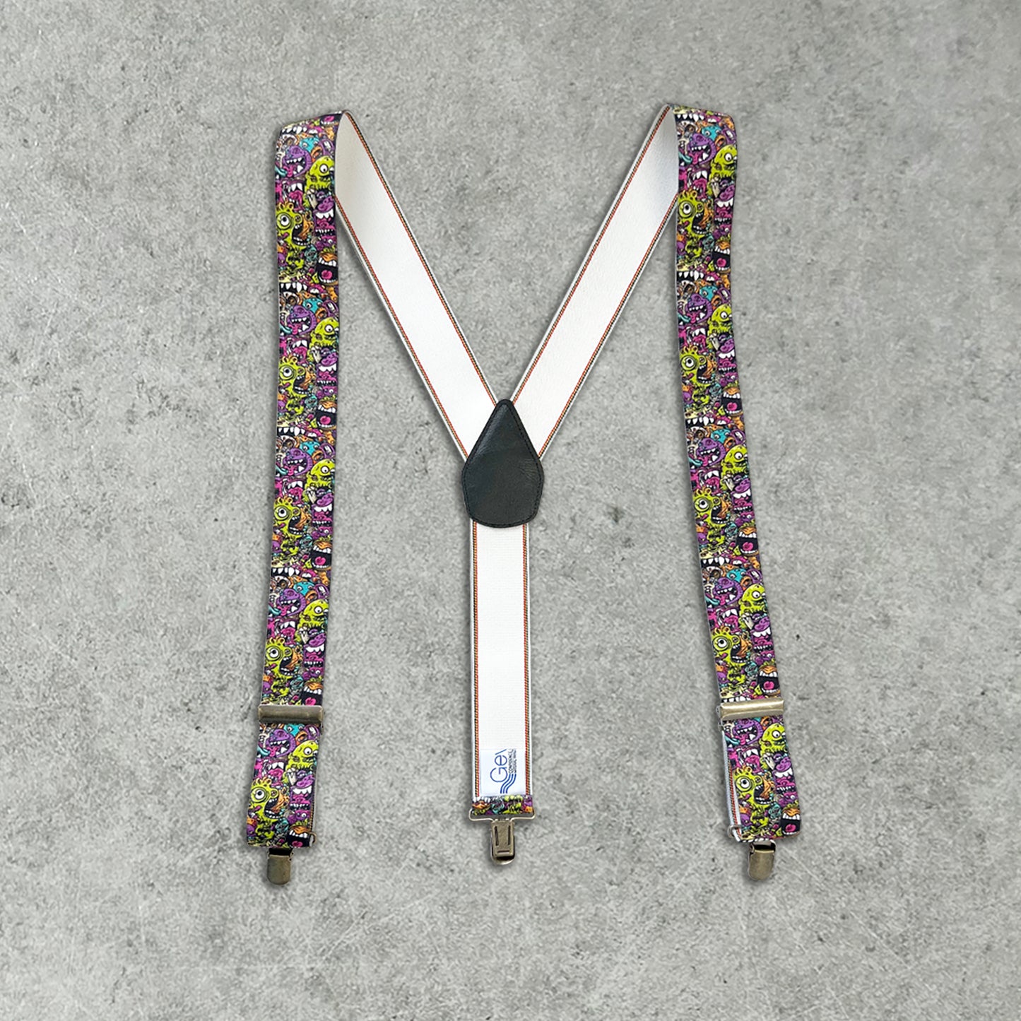 GEVAERT(ゲバルト) Y型モンスター柄 ドッグ柄 サスペンダー ベルギー生地 日本製 ゴム生地 長さ:FREE〜100cm×幅3.5cm ゴム メンズ レディース ユニセックス アメカジ コーディネート パーティー ファッション小物