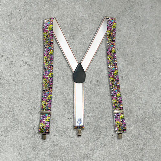 GEVAERT(ゲバルト) Y型モンスター柄 ドッグ柄 サスペンダー ベルギー生地 日本製 ゴム生地 長さ:FREE〜100cm×幅3.5cm ゴム メンズ レディース ユニセックス アメカジ コーディネート パーティー ファッション小物