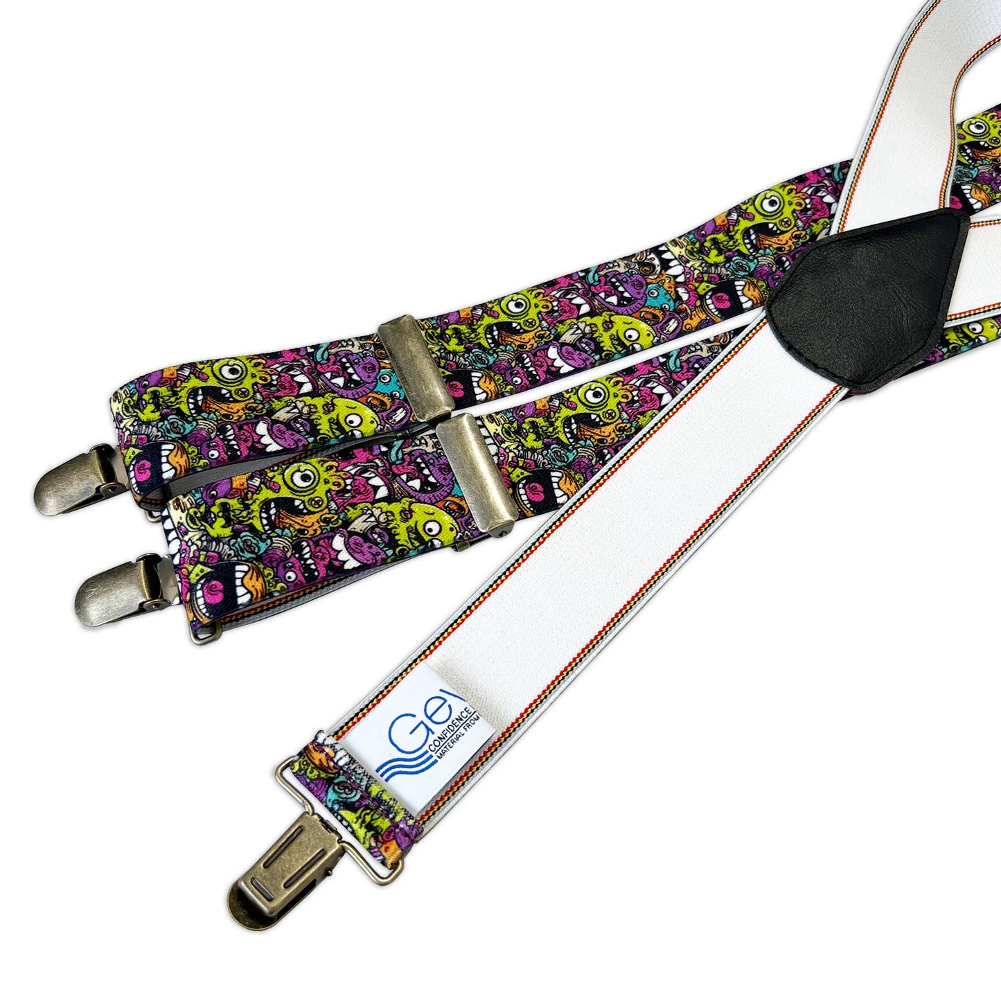 GEVAERT(ゲバルト) Y型モンスター柄 ドッグ柄 サスペンダー ベルギー生地 日本製 ゴム生地 長さ:FREE〜100cm×幅3.5cm ゴム メンズ レディース ユニセックス アメカジ コーディネート パーティー ファッション小物