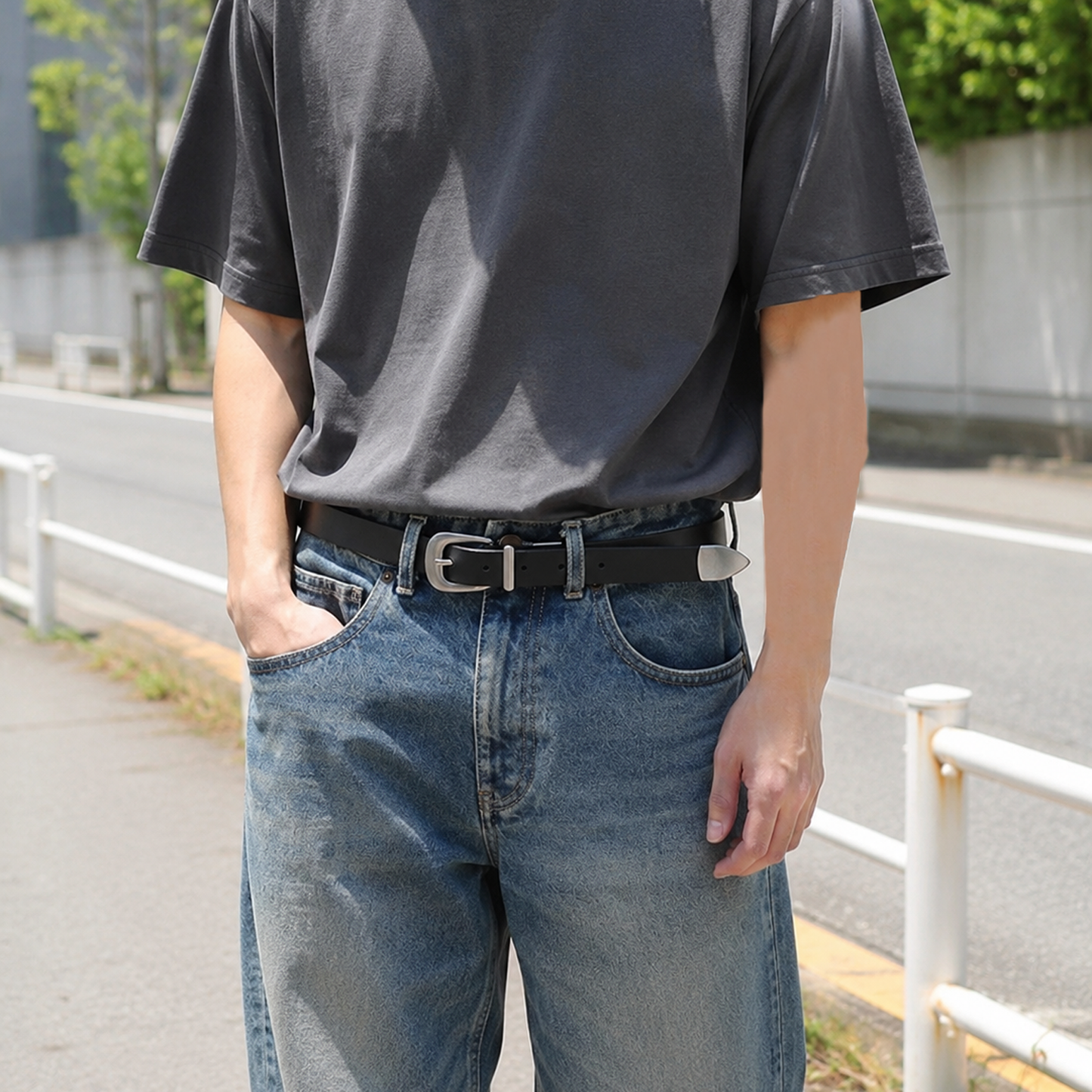 栃木レザーウエスタンベルト 牛革 サイズ調整OK 長さ約109cm 幅2.3cm ビジネス スーツ 紳士 カジュアル 本革 プレゼント 祝い メンズ レディース