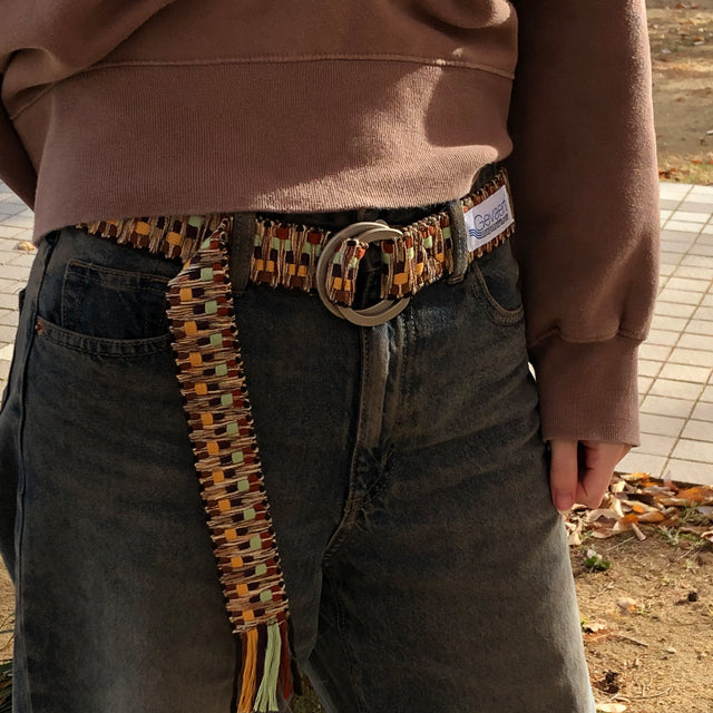 GEVAERT(ゲバルト) Wリングビビッドシャギーベルト ベルギー生地 日本製 ベルト長さ：約120cm ベルト幅：4cm サイズフリー カジュアル メンズ レディース ユニセックス ダブルリングバックル 布ベルト