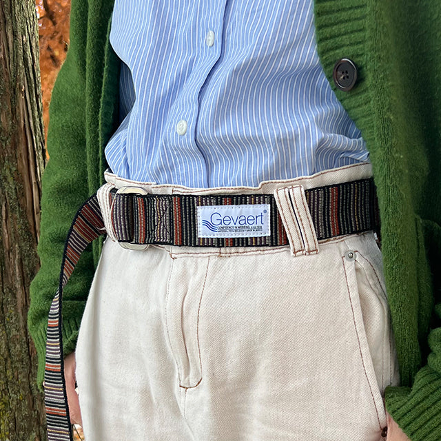 GEVAERT(ゲバルト) Wリングマルチストライプベルト ベルギー生地 日本製 ベルト長さ：約120cm ベルト幅：4cm サイズフリー カジュアル メンズ レディース ユニセックス ダブルリングバックル 布ベルト