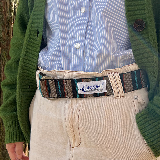 GEVAERT(ゲバルト) Wリングカラーボーダーベルト 日本製 ベルギー生地 おしゃれ サイズ ベルト長さ：約120cm ベルト幅：4cm ストライプ サイズフリー ダブルリングバックル ユニセックス カジュアル 布ベルト