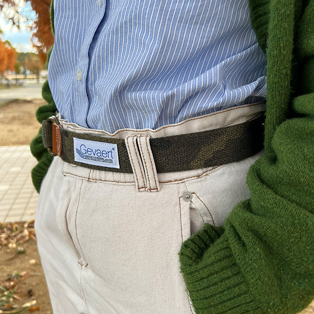 GEVAERT(ゲバルト) ダブルリングカモフラベルト ベルギー生地 日本製 ベルト長さ：約120cm ベルト幅：3.5cm サイズフリー カジュアル メンズ レディース ユニセックス ダブルリングバックル 迷彩柄 ファッション小物