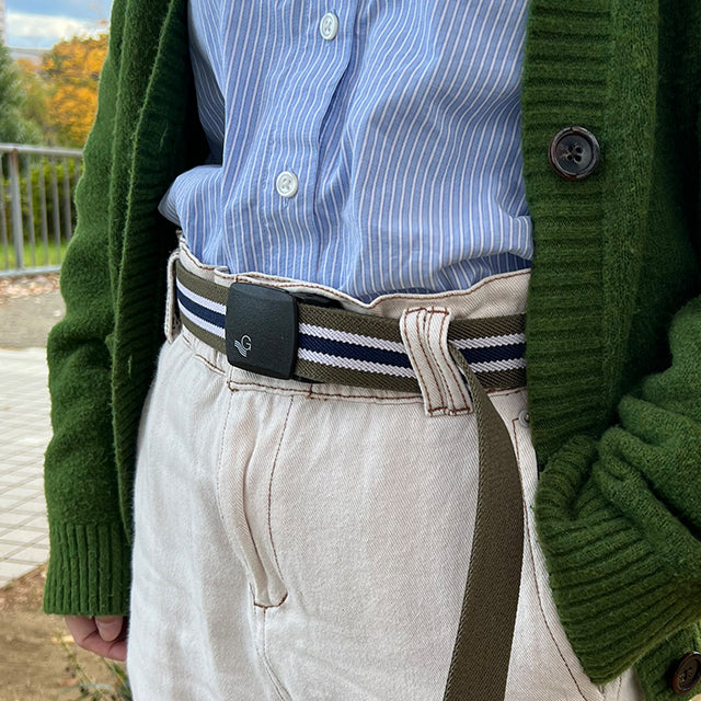GEVAERT(ゲバルト) プラバックルセンターラインベルト ベルギー生地 日本製 ゴム生地 ベルト長さ：約110cm ベルト幅：3.5cm ストライプ柄 カジュアル メンズ レディース アウトドア ファッション小物