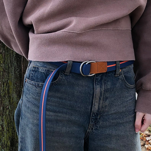 GEVAERT(ゲバルト) Wリングスレンダーベルト ベルギー生地 日本製 ベルト長さ：約120cm ベルト幅：3cm サイズフリー メンズ レディース ユニセックス カジュアル ダブルリングバックル 布ベルト