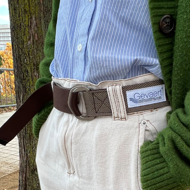 GEVAERT(ゲバルト) ダブルリングリバーシブルヘリンボーンベルト ベルギー生地 日本製 ベルト長さ:約120cm ベルト幅:4cm サイズフリー カジュアル メンズ レディース ダブルリングバックル ファッション小物
