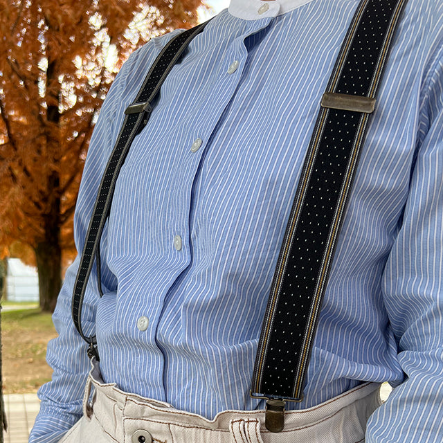 GEVAERT(ゲバルト) Y型サイドラインドット柄サスペンダー ベルギー生地 日本製 ゴム生地 長さ:FREE〜100cm×幅3.5cm メンズ レディース ユニセックス ドット柄 ファッション小物